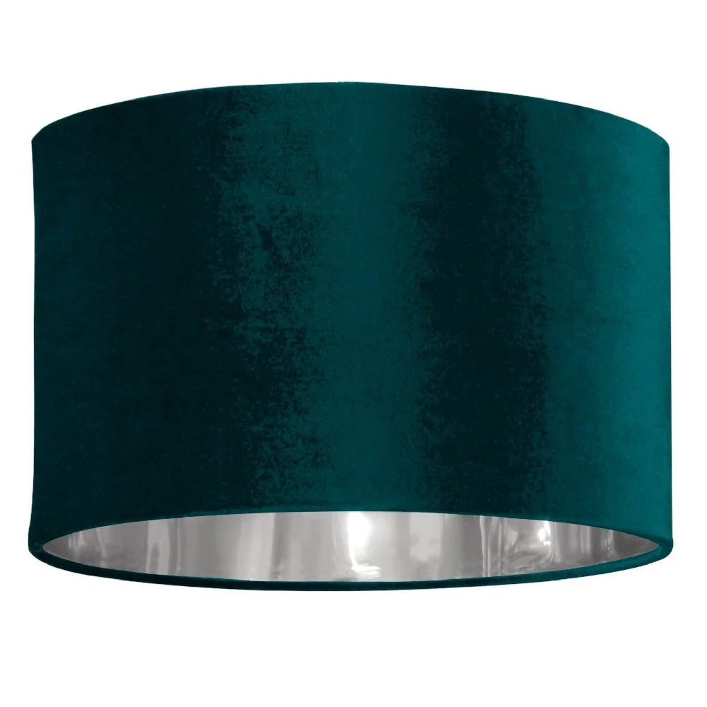 Teal Velvet and Silver Inner Modern Easy Fit Round Drum Lampshade 300mm - Image 2