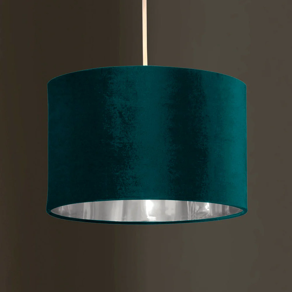 Teal Velvet and Silver Inner Modern Easy Fit Round Drum Lampshade 300mm - Image 3