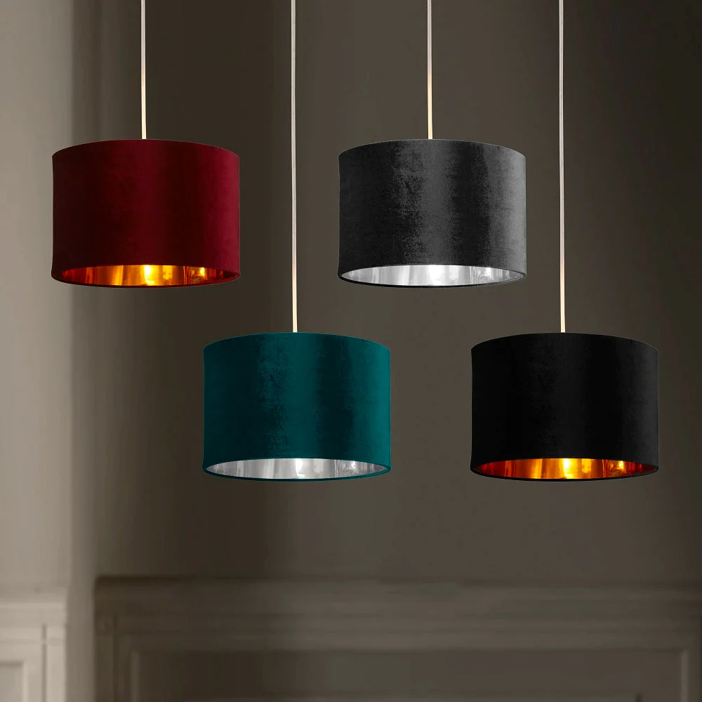 Teal Velvet and Silver Inner Modern Easy Fit Round Drum Lampshade 300mm - Image 4