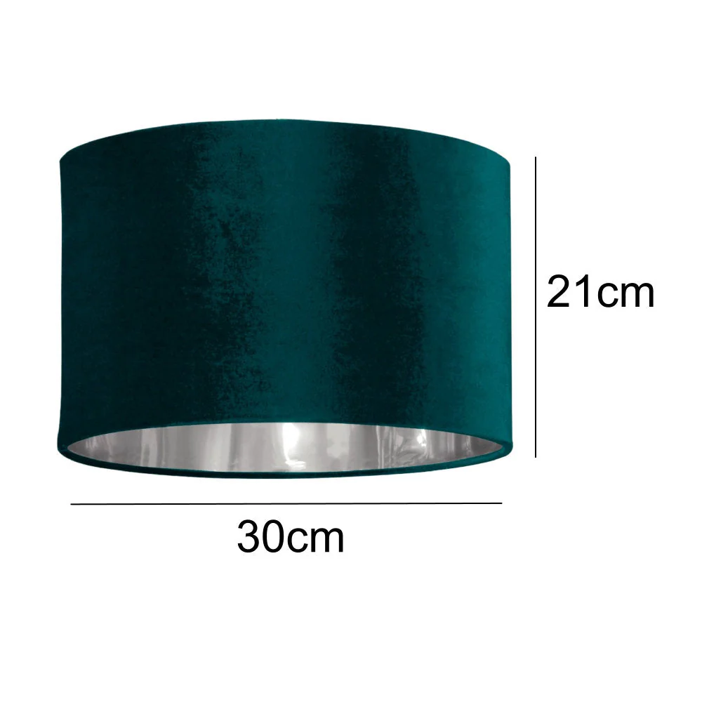 Teal Velvet and Silver Inner Modern Easy Fit Round Drum Lampshade 300mm - Image 5