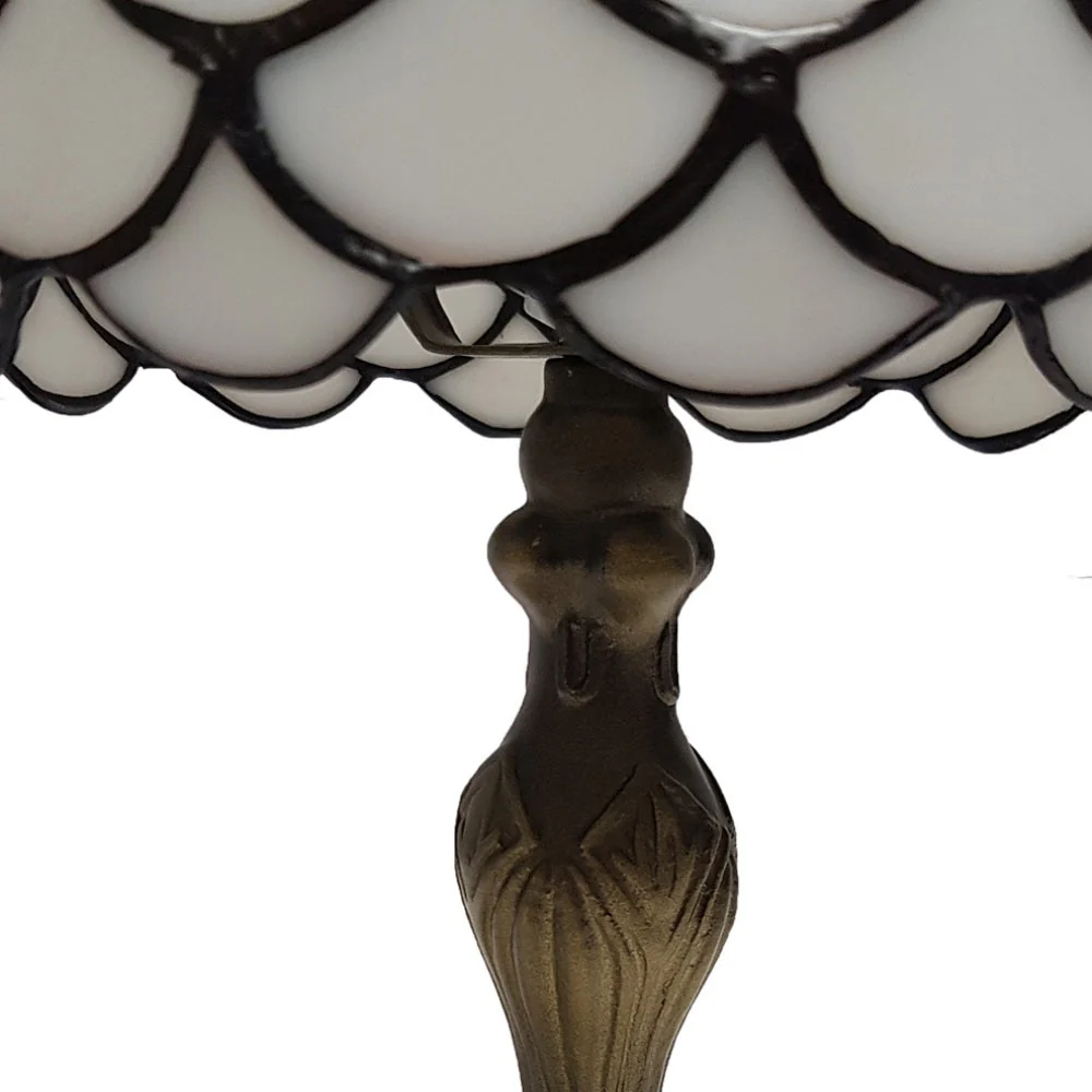 Tiffany Table Lamp 8" Cream Marble Effect Art Deco Glass Vintage Dome 35cm - Image 2