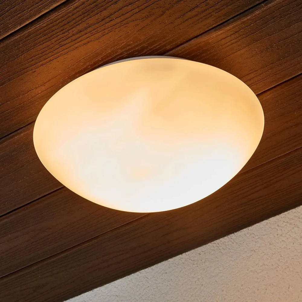 White Bathroom Modern Round Flush Light with Opal Glass Shade 280mm - Image 3