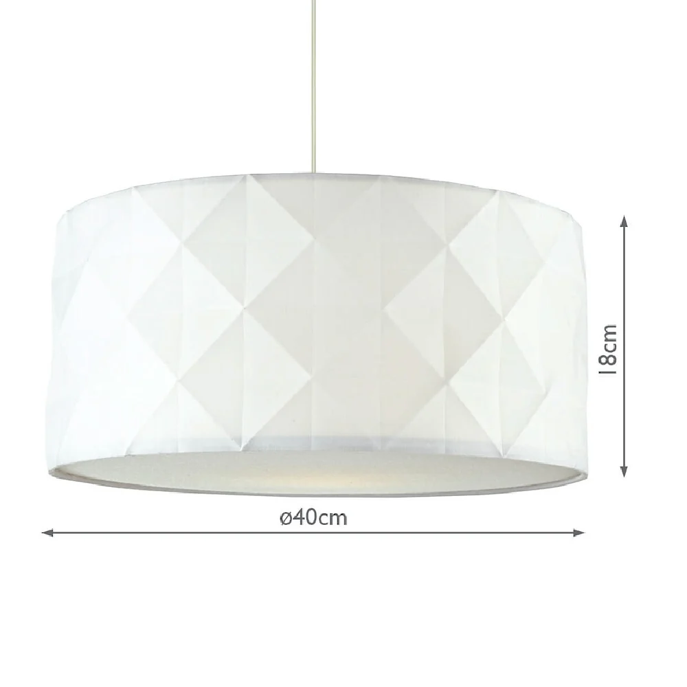 White Cotton Faceted Geometric Retro Easy Fit Drum Pendant Shade with Diffuser 40cm - Image 5