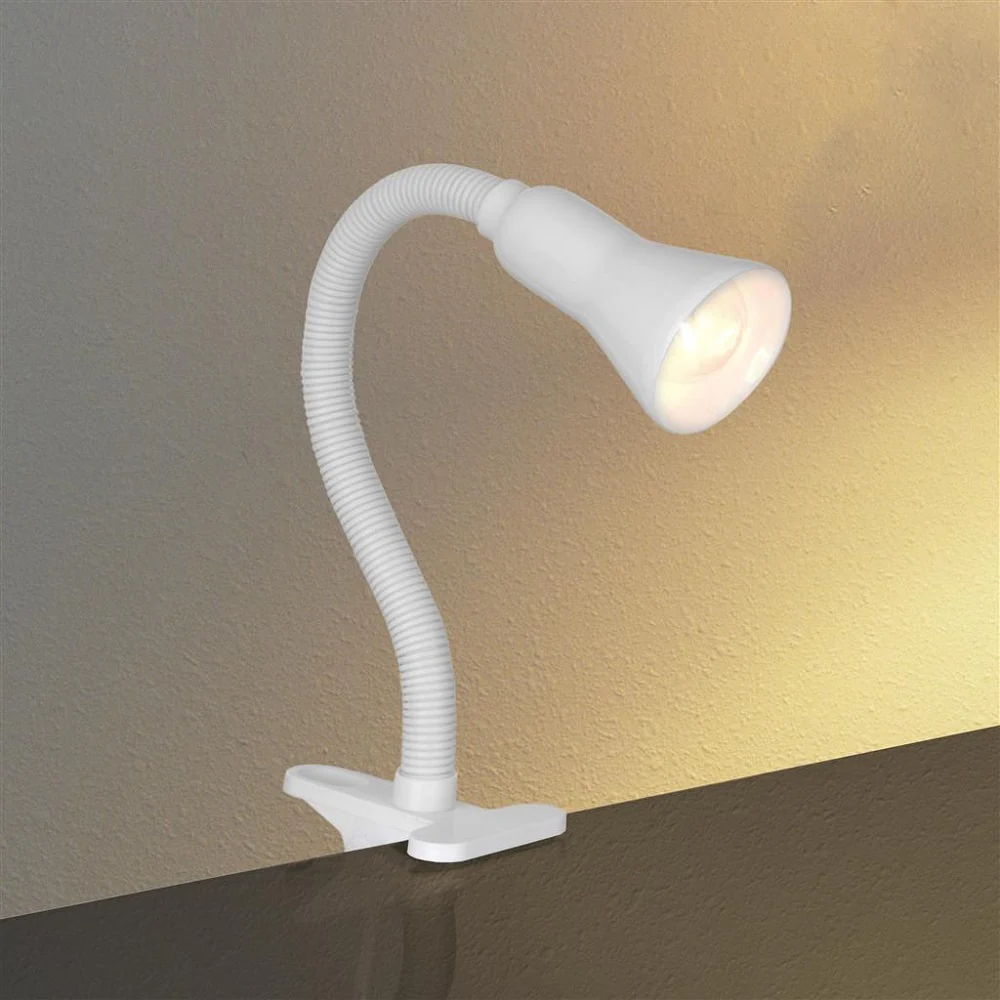 White Modern Clip On Flexible Stem Switched Task Table Lamp 30cm - Image 4