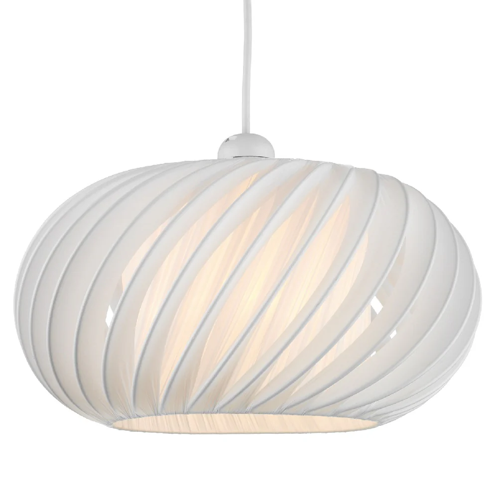 White Polycarbonate Vintage Retro Easy Fit Slanting Elliptical Dome Pendant Shade 30cm - Image 2