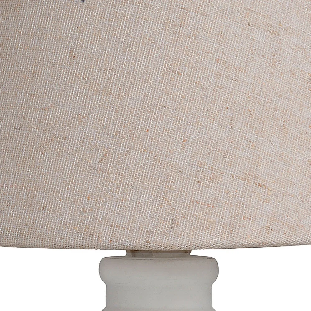 White Washed Wood Vintage Rustic Table Lamp with Oatmeal Fabric Shade 30cm - Image 3