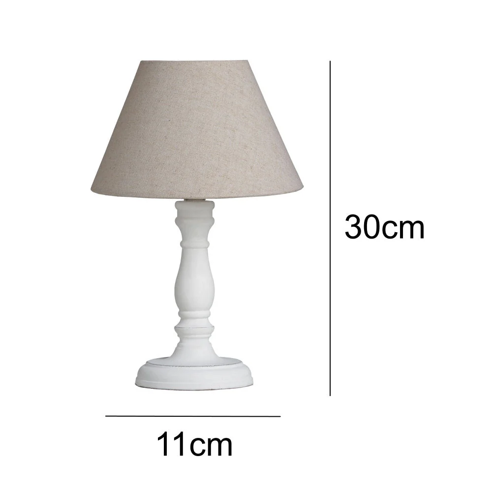 White Washed Wood Vintage Rustic Table Lamp with Oatmeal Fabric Shade 30cm - Image 4