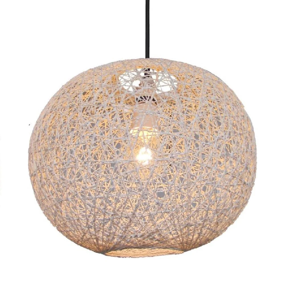 White Woven String Ball Vintage Retro Easy Fit Round Globe Pendant Shade 25cm