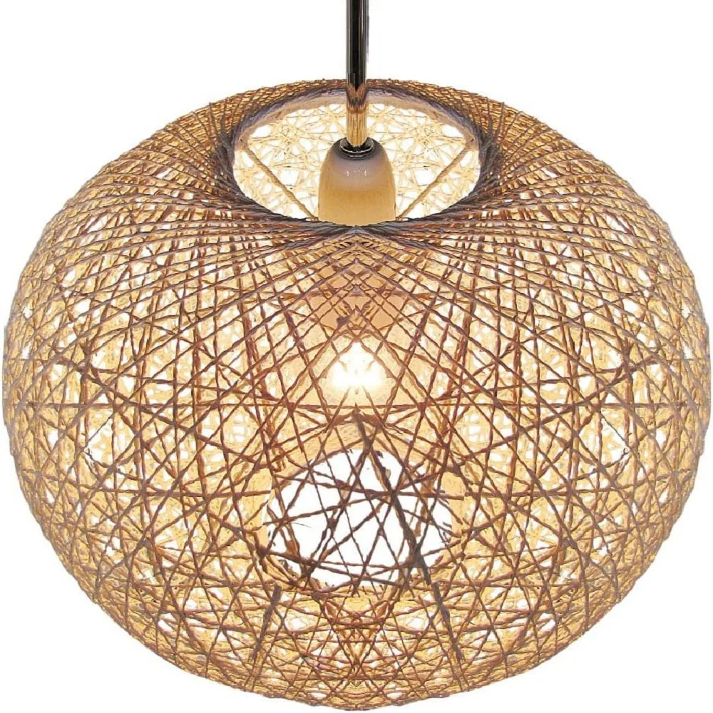 White Woven String Ball Vintage Retro Easy Fit Round Globe Pendant Shade 25cm - Image 2