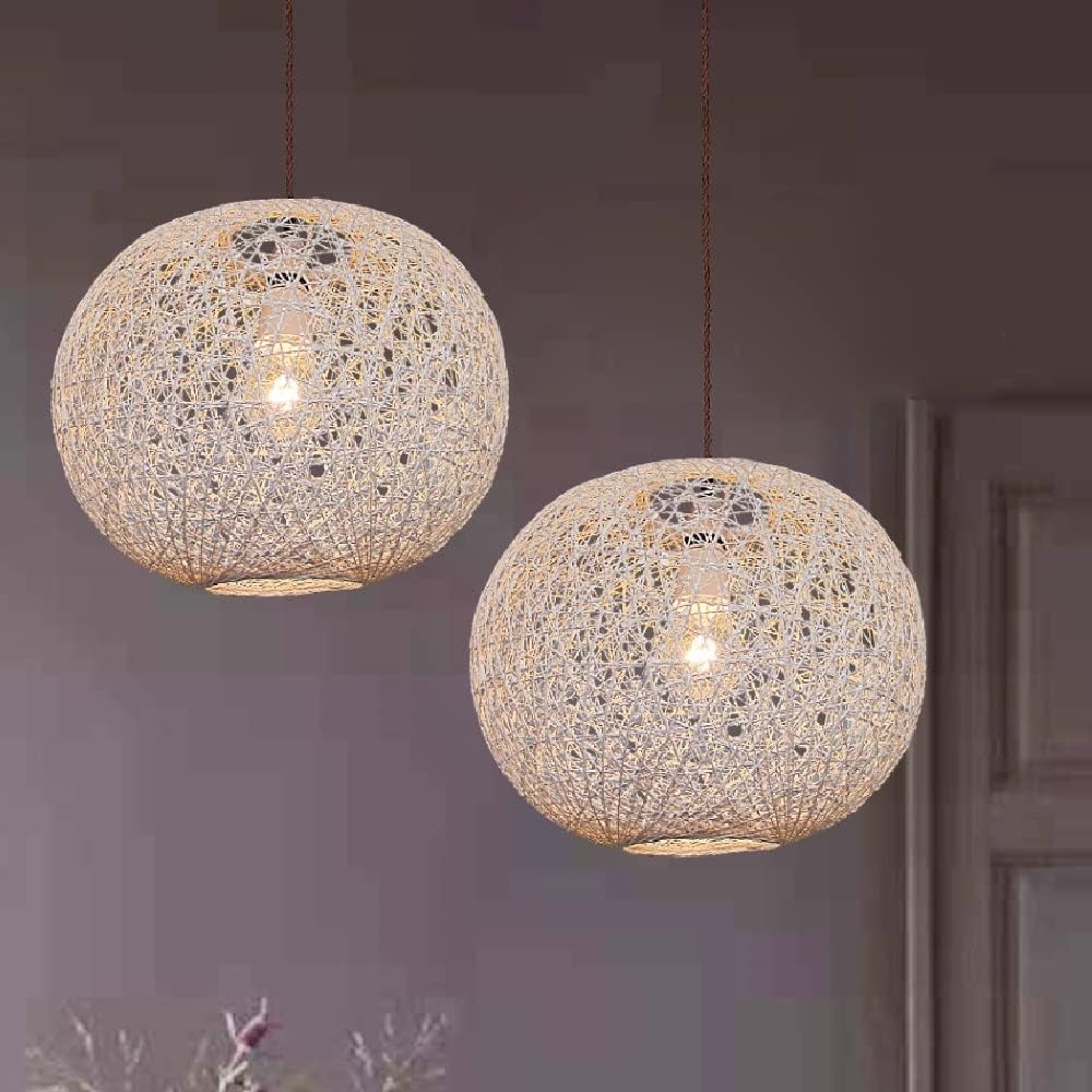 White Woven String Ball Vintage Retro Easy Fit Round Globe Pendant Shade 25cm - Image 3